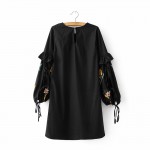 L510 spring fashion women vintage floral embroidery lantern sleeve knot deco dress ladies BOHO beach casual gown dresses 