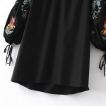 L510 spring fashion women vintage floral embroidery lantern sleeve knot deco dress ladies BOHO beach casual gown dresses 