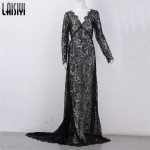 LAISIYI 2017 Sexy Lace Long Dress V-neck Long Sleeve Backless Maxi Dresses Summer Vestidos Plus Size Black White ASDR20034