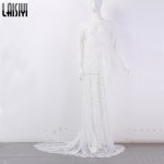 LAISIYI 2017 Sexy Lace Long Dress V-neck Long Sleeve Backless Maxi Dresses Summer Vestidos Plus Size Black White ASDR20034