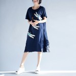 LANMREM 2018 new Korean version of large size women loose long sleeves dragonfly embroidered pure dress A001485