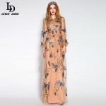 LD LINDA DELLA 2016 Elegant Women Maxi Dress Tulle Flower Floral Embroidery Long Dress Party Dresses Floor-Length