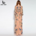 LD LINDA DELLA 2016 Elegant Women Maxi Dress Tulle Flower Floral Embroidery Long Dress Party Dresses Floor-Length