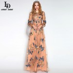 LD LINDA DELLA 2016 Elegant Women Maxi Dress Tulle Flower Floral Embroidery Long Dress Party Dresses Floor-Length