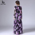 LD LINDA DELLA New Fashion 2016 Runway Maxi Dress Women's Long Sleeve Vintage Tiered Tulip Floral Printed Long Dress