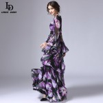 LD LINDA DELLA New Fashion 2016 Runway Maxi Dress Women's Long Sleeve Vintage Tiered Tulip Floral Printed Long Dress