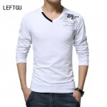 LEFTGU t shirt New 2017 Fashion Style Plus Size Long-sleeved V-Neck Men's T-shirt men Asian size Tees / Tops camiseta masculina