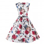 LERFEY Summer Women Dress Classy Vintage Rockabilly Party Swing Elegant Dresses 50s Floral Print Pin up Dress with Belt