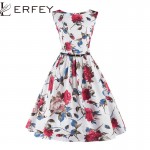 LERFEY Summer Women Dress Classy Vintage Rockabilly Party Swing Elegant Dresses 50s Floral Print Pin up Dress with Belt