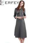 LERFEY Vintage 1950s Autumn Winter Women Dress with Bow Solid Three Quarter Sleeve Party Elegant Vintage Dresses Plus Size 