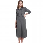 LERFEY Vintage 1950s Autumn Winter Women Dress with Bow Solid Three Quarter Sleeve Party Elegant Vintage Dresses Plus Size 