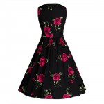 LERFEY Women Elegant Vintage Retro Sleeveless Dress Classic Floral Print Vestidos Party Sashes O Neck Pleated Summer Dresses