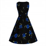 LERFEY Women Elegant Vintage Retro Sleeveless Dress Classic Floral Print Vestidos Party Sashes O Neck Pleated Summer Dresses