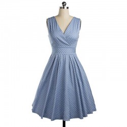LERFEY Women Summer Dress Bow V Neck Dress Vintage Retro Robe Vestidos Pin up Polka Dots Rockabilly Sleeveless Pleated Dresses