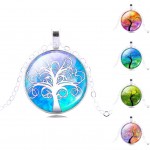 LIEBE ENGEL Fashion Life Tree Pendant Necklace Vintage Silver Color Chain Necklace in Jewelry Classic Glass Cabochon Necklace