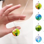LIEBE ENGEL Fashion Life Tree Pendant Necklace Vintage Silver Color Chain Necklace in Jewelry Classic Glass Cabochon Necklace