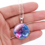 LIEBE ENGEL Fashion Life Tree Pendant Necklace Vintage Silver Color Chain Necklace in Jewelry Classic Glass Cabochon Necklace