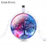 LIEBE ENGEL Fashion Life Tree Pendant Necklace Vintage Silver Color Chain Necklace in Jewelry Classic Glass Cabochon Necklace