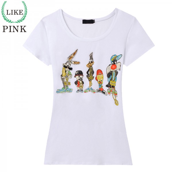 LIKEPINK 2017 Summer Tops Women T-Shirt Little Cartoon Classic T Shirt Handmade Tee Shirt Femme Camiseta Short Sleeve Plus Size