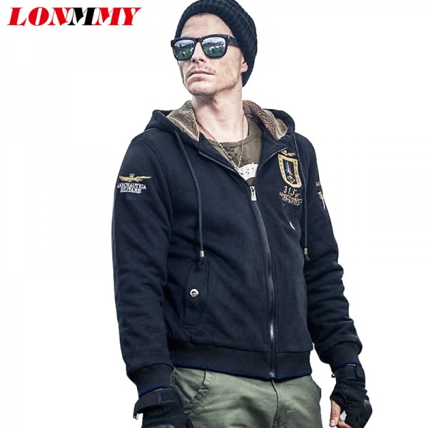 LONMMY M-3XL 2016 Winter Bomber jacket men Velvet Thick Air force 1 Hoodies sweatshirts mens Military tracksuit men streetwear