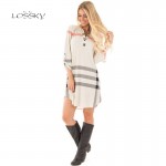 LOSSKY 2017 Spring Women's Vestidos Three Quarter Sleeve Irregular Womens Shirt V-Neck Plaid Dress Femal Sexy Plus Size Dresses