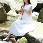 LZJN White Tank Dress Cotton Linen Casual Sundress Mori Girl Maxi Dresses Large Size Robe Femme 2018 Summer Beach Dress 7004