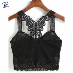 Lace Tops Women Summer Sexy Brand New Female 2016 Top Casual Black Spaghetti Strap Butterfly Crop Lingerie