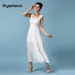 Ladies European Fashion 2017 Summer Sexy Slim Pleated White Black Sleeveless Tank Chiffon Long Casual Dresses Beach Wear QCD099