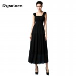 Ladies European Fashion 2017 Summer Sexy Slim Pleated White Black Sleeveless Tank Chiffon Long Casual Dresses Beach Wear QCD099