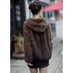 Lady Real Knitted Mink Fur Jacket Coat Autumn Winter Hooded Women Fur Outerwear Coats Female Plus Size Garment 4XL 5XL 6XL 1022