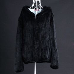 Lady Real Knitted Mink Fur Jacket Coat Autumn Winter Hooded Women Fur Outerwear Coats Female Plus Size Garment 4XL 5XL 6XL 1022
