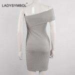 LadySymbol Off Shoulder Summer Dress Women Slim Casual Bodycon Dress Sexy Gray Elegant Autmun Short Party Knitted Dress Vestidos