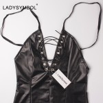 LadySymbol PU Lace Up Dress Women Slim Casual Winter Bodycon Dress Night Club Sexy Black Elegant Autmun Short Party Mini Dresses