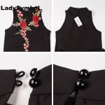 LadySymbol Summer Rose Flower Embroidery Dress Women Backless Loose Sleeveless Casual Sexy Beach Black Short Mini Dress Vestidos