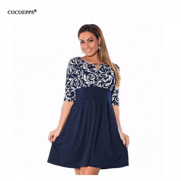 Large Size 6XL Summer Dress 2017 Plus Size Midi Dress Casual Patchwork Loose Dresses Plus Size 5XL Women Clothing Big Sizes 4XL