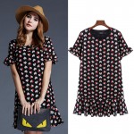 Large Size Women Summer Dress New 2016 Thin Short Sleeve Sexy heart-shaped Plus Size Print Dress Large