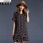 Large Size Women Summer Dress New 2016 Thin Short Sleeve Sexy heart-shaped Plus Size Print Dress Large