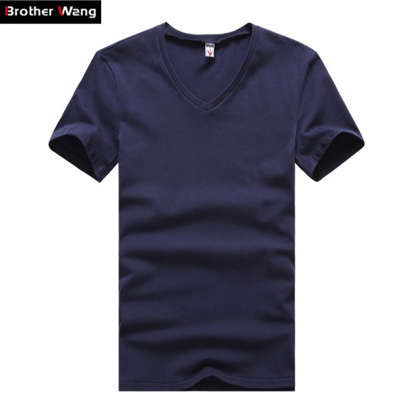 Large size men's short-sleeved T-shirt Summer new solid color Slim casual v-neck T-shirt 2017 simple fashion men clothing trends