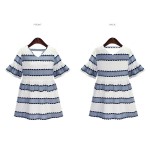 Large size new 2016 summer fashion women's dresses V-Neck short sleeve striped ladies dress women 2 color size XL~5XL