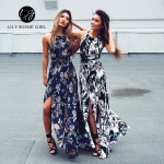 Lily Rosie Girl Boho Floral Print Maxi Long Dress Women Backless Sexy Party Beach Autumn Winter Hollow Out Dresses Vestidos