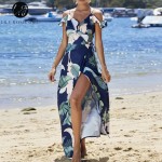 Lily Rosie Girl Navy Blue Floral Print Ruffles Sexy Dress Women Backless Summer Beach Boho Maxi Long Split Strap Dresses Vestido