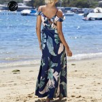 Lily Rosie Girl Navy Blue Floral Print Ruffles Sexy Dress Women Backless Summer Beach Boho Maxi Long Split Strap Dresses Vestido