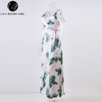 Lily Rosie Girl Navy Blue Floral Print Ruffles Sexy Dress Women Backless Summer Beach Boho Maxi Long Split Strap Dresses Vestido