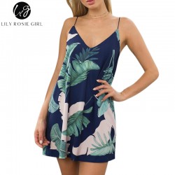Lily Rosie Girl Off Shoulder Deep V Neck Boho Floral Print Mini Dress Women Summer Beach Sexy Backless Short Dresses Vestidos