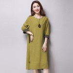 Linen Dress Women Winter Cotton Maxi Dresses Loose Casual Vestidos Plus Size Women Clothing Long Ethnic Dress Long Sleeve Robes