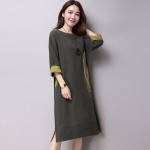 Linen Dress Women Winter Cotton Maxi Dresses Loose Casual Vestidos Plus Size Women Clothing Long Ethnic Dress Long Sleeve Robes