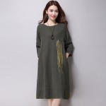 Linen Dress Women Winter Cotton Maxi Dresses Loose Casual Vestidos Plus Size Women Clothing Long Ethnic Dress Long Sleeve Robes