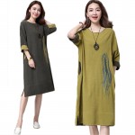 Linen Dress Women Winter Cotton Maxi Dresses Loose Casual Vestidos Plus Size Women Clothing Long Ethnic Dress Long Sleeve Robes