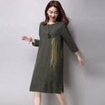 Linen Dress Women Winter Cotton Maxi Dresses Loose Casual Vestidos Plus Size Women Clothing Long Ethnic Dress Long Sleeve Robes