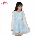 Lolita Dress Casual Cloud Prints Sky Blue Sailor Collar Short Or Long Sleeves Organza Sailor Dress Harajuku Cosplay Veil Dresses